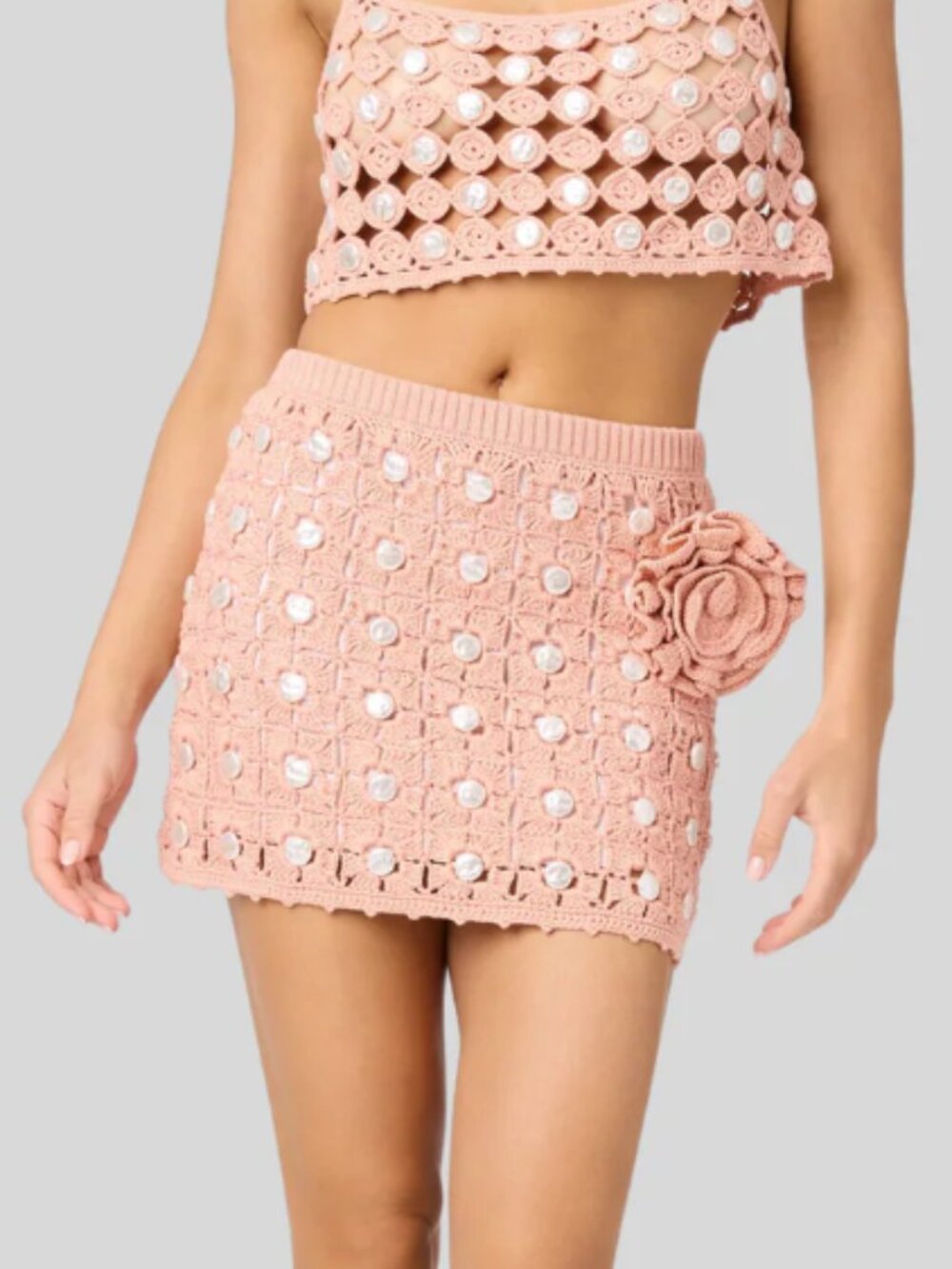 Toccin Abbie Pink Crochet Pull On Skirt NWT